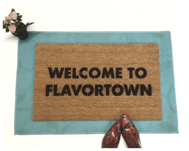 welcome to flavortown funny BBQ guy fieri food network eco friendly sustainable coconut coir damn good doormat